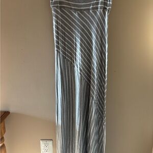 MIK Gray and White Striped Maxi Skirt